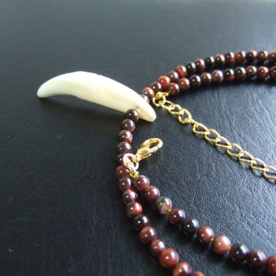 【表示現品】狼牙・レッドタイガーアイビーズネックレス - 15597zhb