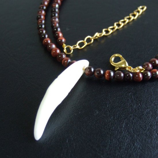 【表示現品】狼牙・レッドタイガーアイビーズネックレス - 15597zhb