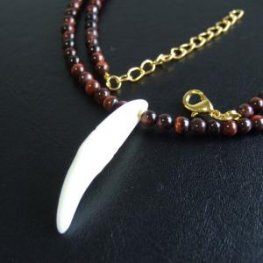 【表示現品】狼牙・レッドタイガーアイビーズネックレス - 15597zhb