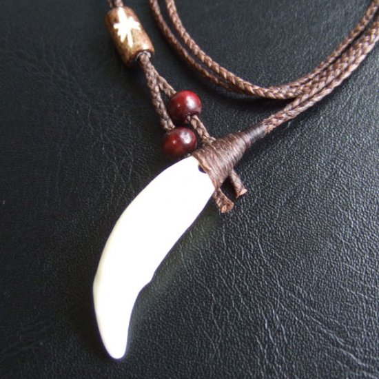 【表示現品】狼牙編み込みネックレス＜茶色コード　中サイズ＞ - 15612zhb