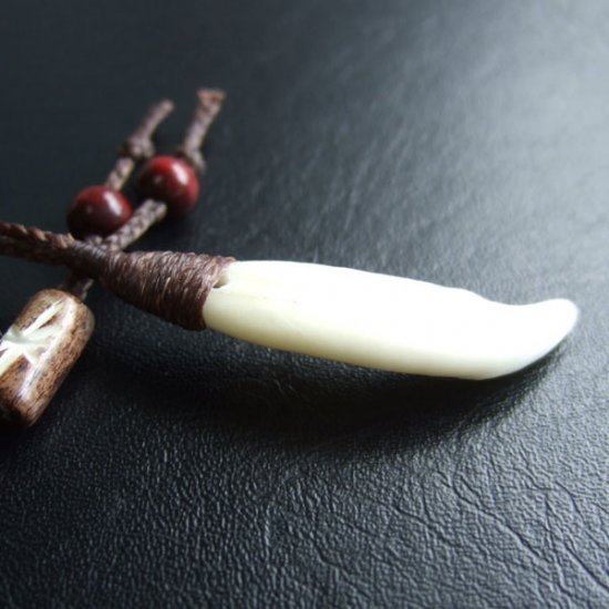 【表示現品】狼牙編み込みネックレス＜茶色コード　中サイズ＞ - 15612zhb