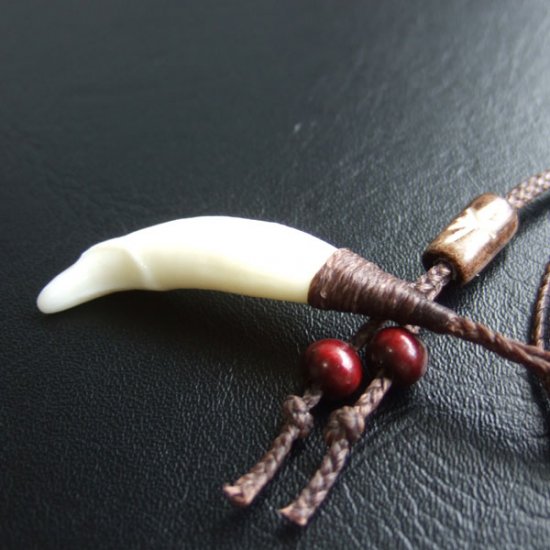 【表示現品】狼牙編み込みネックレス＜茶色コード　中サイズ＞ - 15612zhb