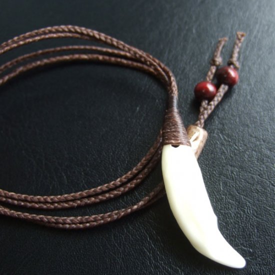 【表示現品】狼牙編み込みネックレス＜茶色コード　中サイズ＞ - 15612zhb