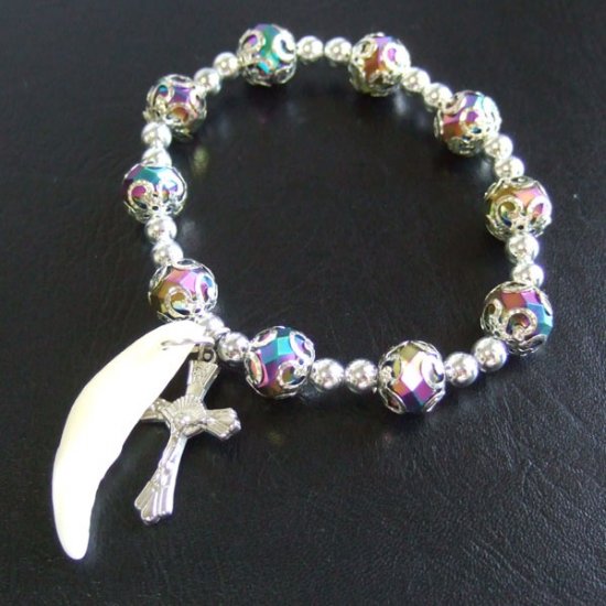 【表示現品】本物の牙ビーズブレスレット - 15622zhb