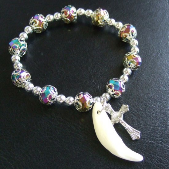 【表示現品】本物の牙ビーズブレスレット - 15622zhb