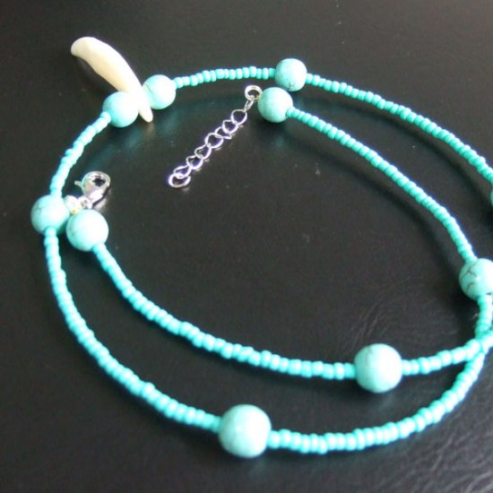【表示現品】狼牙・ハウライトターコイズビーズネックレス - 15655zhb