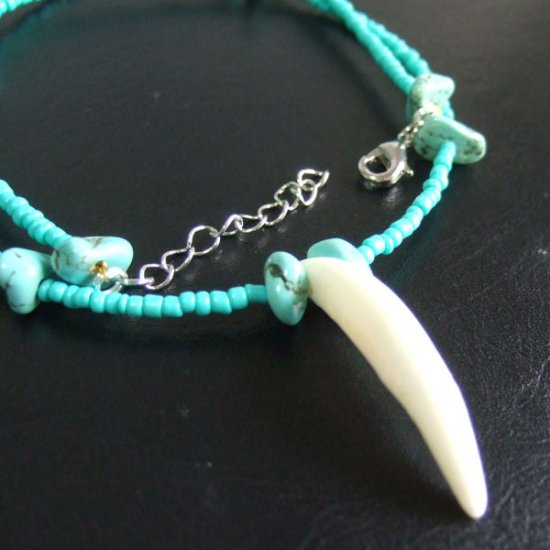 【表示現品】狼牙・ハウライトターコイズビーズネックレス - 15656zhb