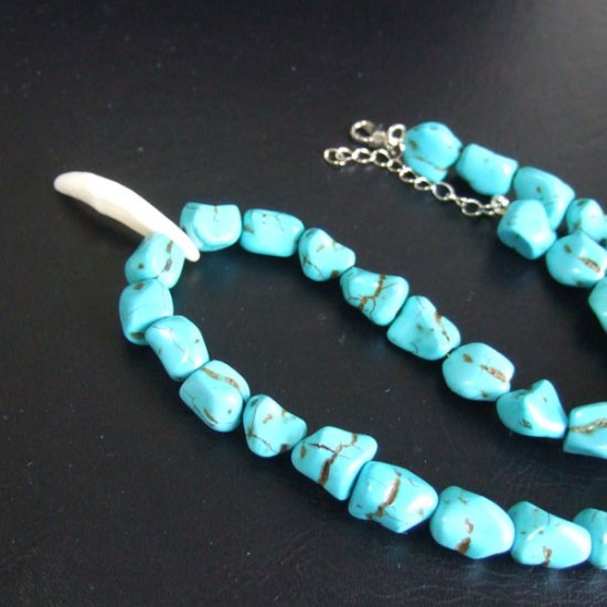 【表示現品】狼牙・ハウライトターコイズビーズネックレス - 15658zhb