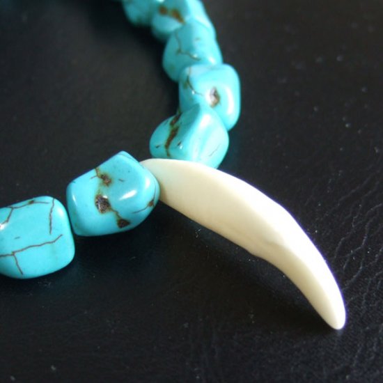 【表示現品】狼牙・ハウライトターコイズビーズネックレス - 15658zhb