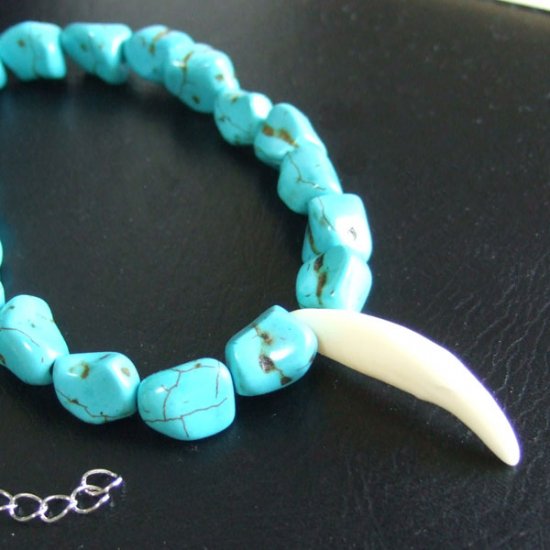 【表示現品】狼牙・ハウライトターコイズビーズネックレス - 15658zhb