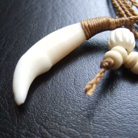 【表示現品】狼牙編み込みネックレス＜黒コード　中サイズ＞ - WTN-15100