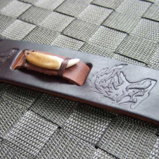 本物の牙レザーブレスレット（茶） - WTB-25035