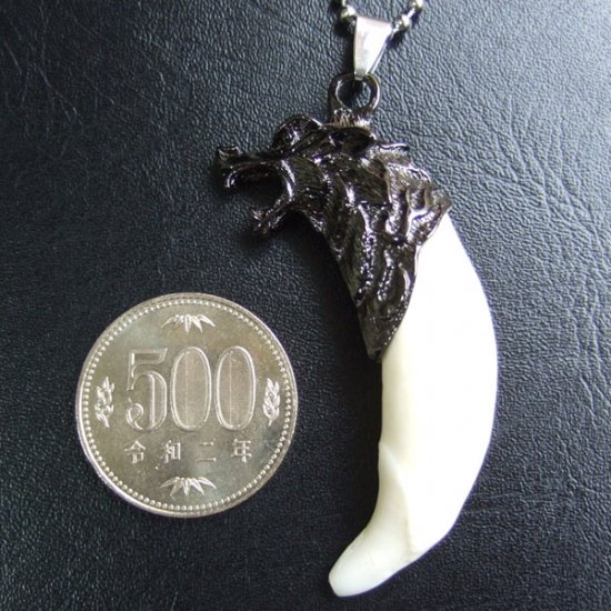 【表示現品】メタルキャップ付狼牙（ダークメタル/白）ペンダント - WTN-15033