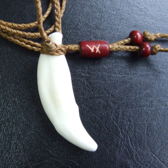 【表示現品】狼牙編み込みネックレス縦型＜カーキ　中サイズ＞ - WTN-15051