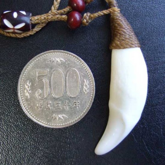 【表示現品】狼牙編み込みネックレス＜カーキコード　中サイズ＞ - WTN-15057