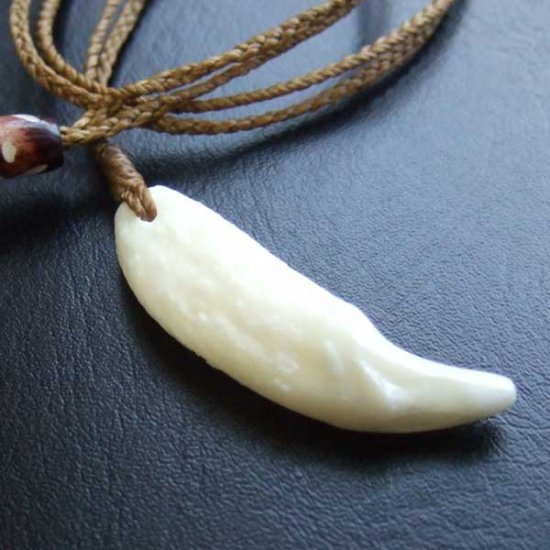 【表示現品】狼牙編み込みネックレス＜カーキコード中サイズ＞ - WTN-15071