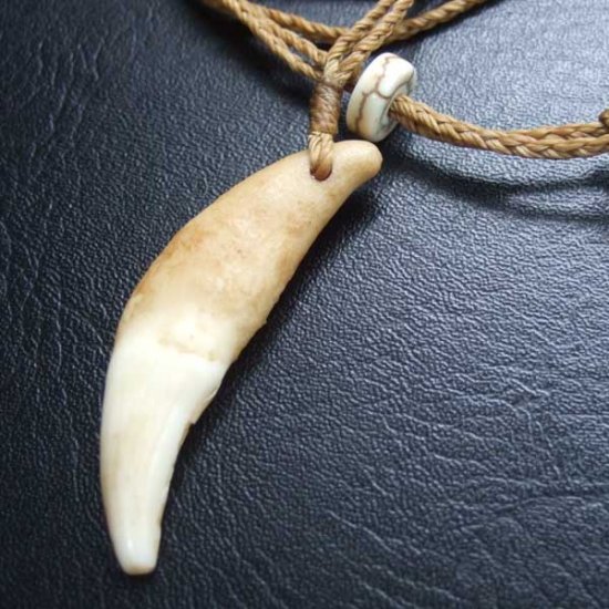 【訳あり現品】狼牙編み込みネックレス＜カーキコード　中サイズ＞ - WTN-15095