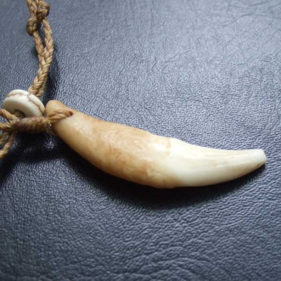 【訳あり現品】狼牙編み込みネックレス＜カーキコード　中サイズ＞ - WTN-15095