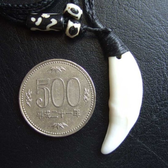 【表示現品】狼牙編み込みネックレス＜黒コード　中サイズ＞ - WTN-15099
